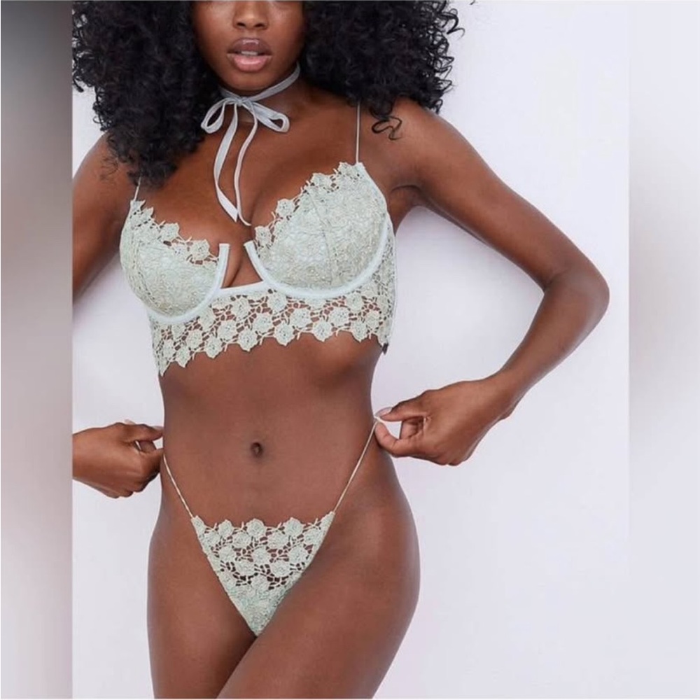 For Love and Lemons Twinkle Rose Bustier Thong Set
